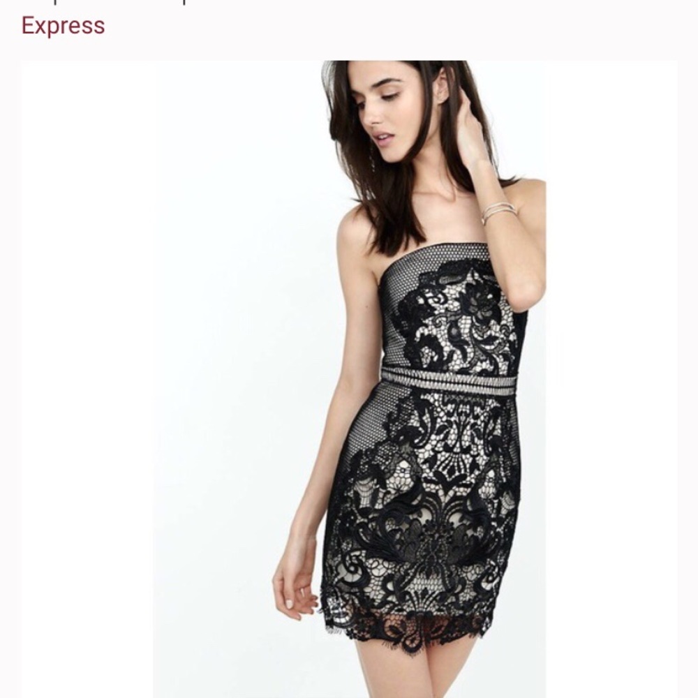 Express strapless lace cocktail dress black/nude
